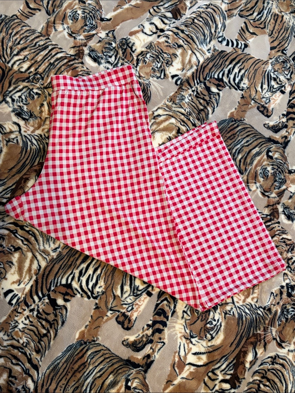 👖Susan Graver Regular Printed Liquid Knit Pull-On Culotte Pants ~ Red Check